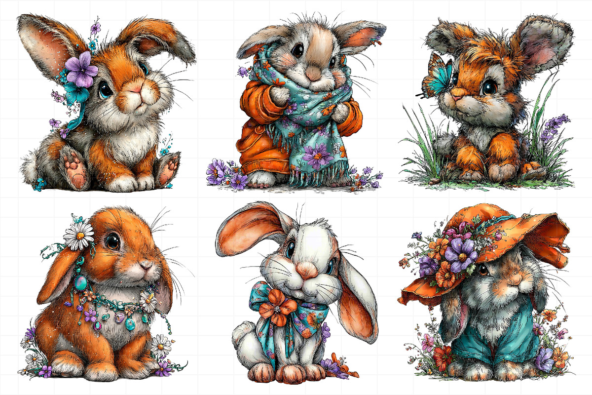 Watercolor Spring Bunny Clipart PNG, an Illustration by Daily.Designs (Photo 3 of 8)