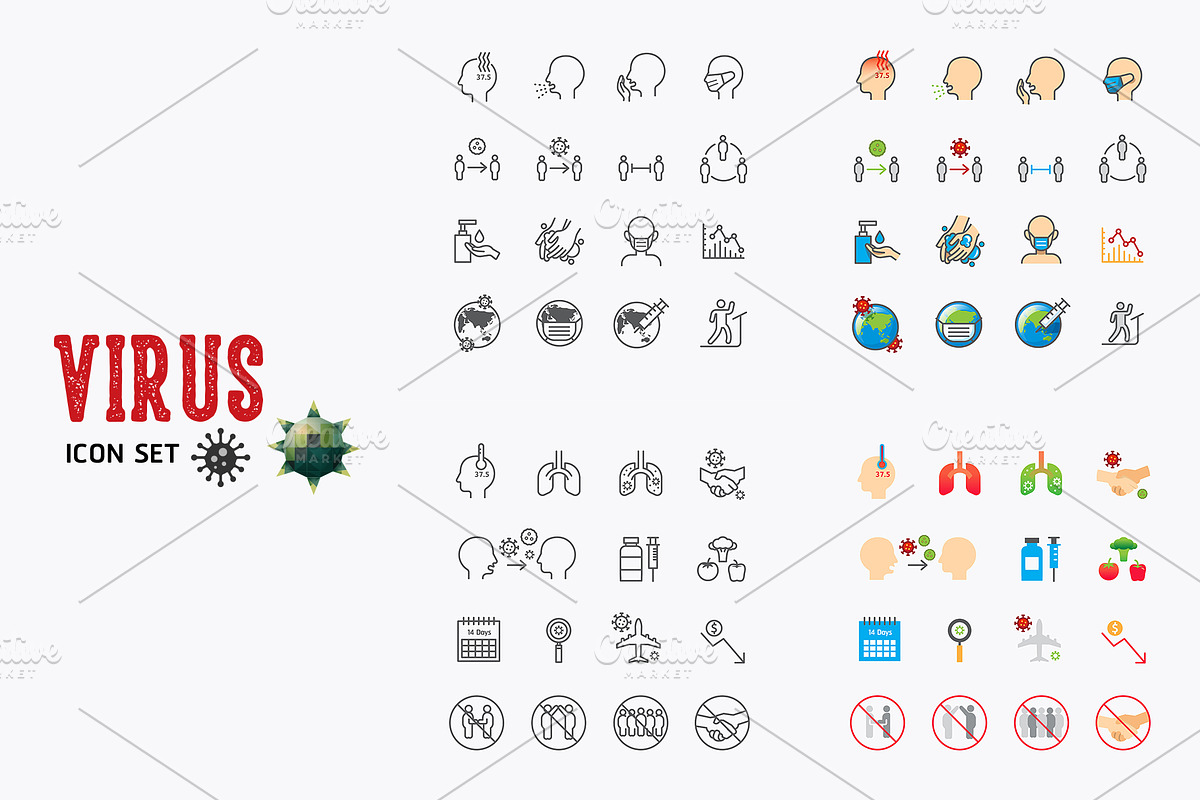 corona covid19 virus icons flat line, an Outline Icon by Feelplus Creator (Photo 1 of 6)