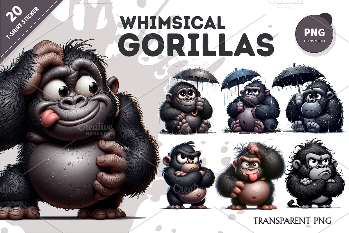 Whimsical cartoon gorillas. T-Shirt, an Animal Illustration by KENO Mascots (Photo 1 of 8)