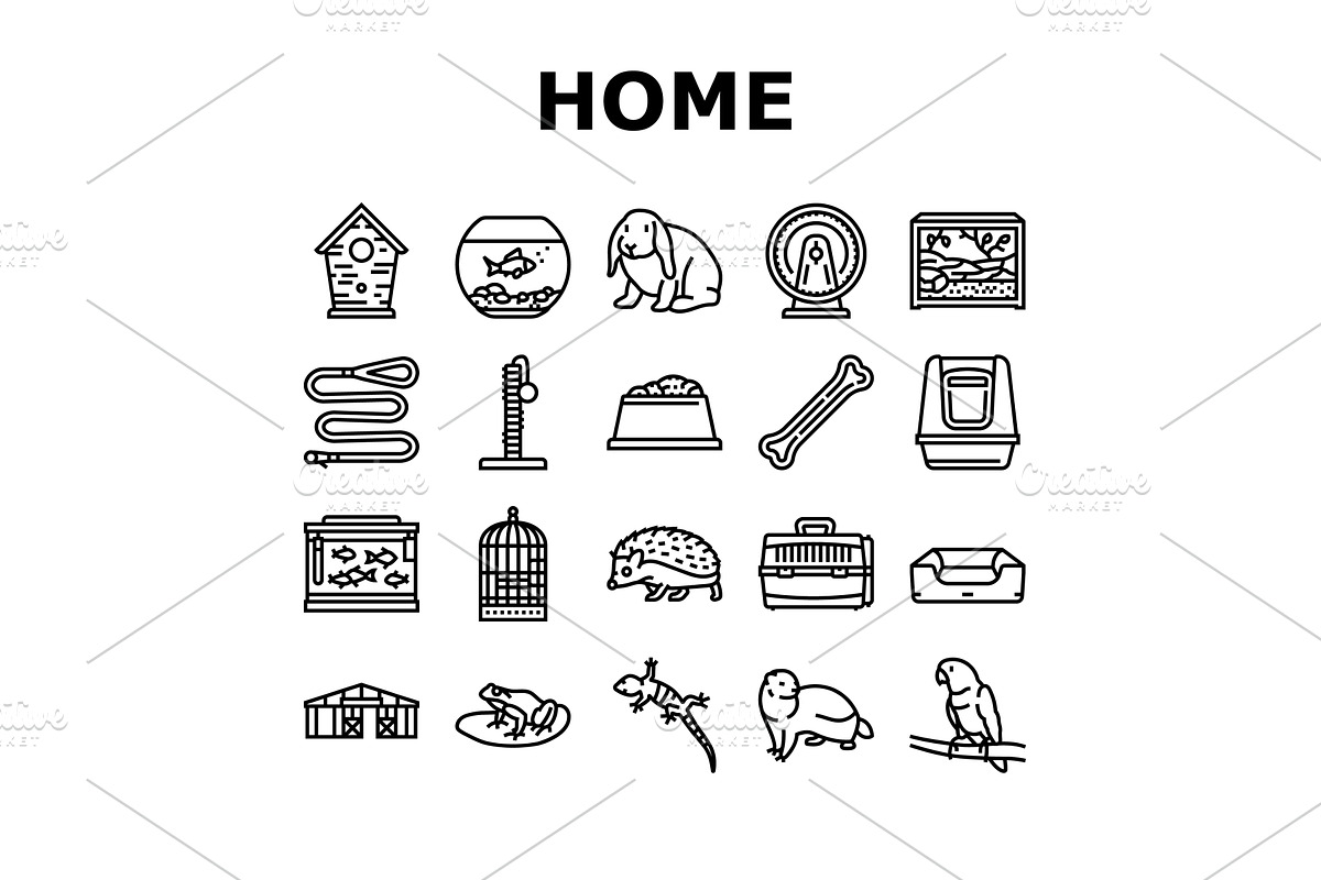 multi species home icons set vector, an Animal Illustration by pikepicture