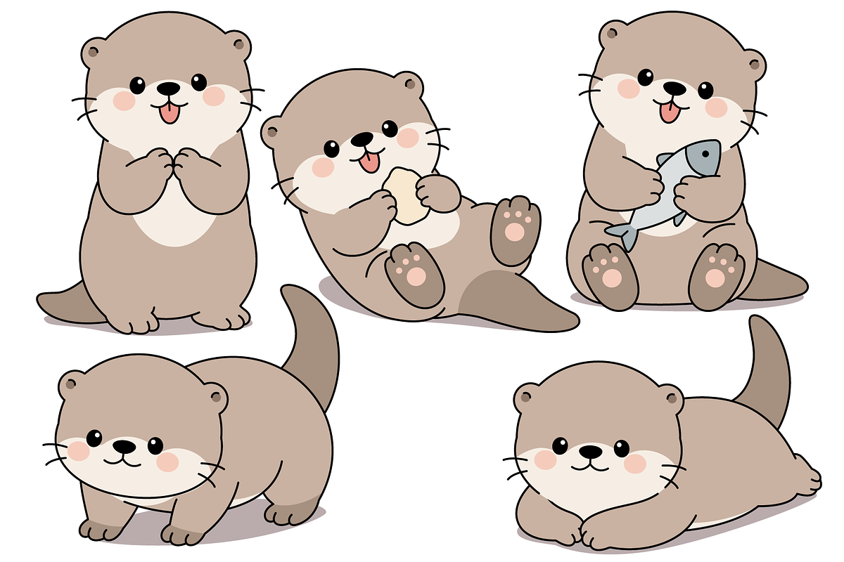 Baby Otter Character Set Collection, an Animal Illustration by Artpon Illustration (Photo 3 of 3)