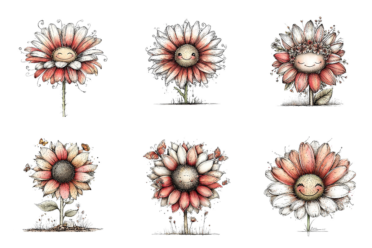 Whimsical flower clipart, an Illustration by SinaCreation (Photo 4 of 11)