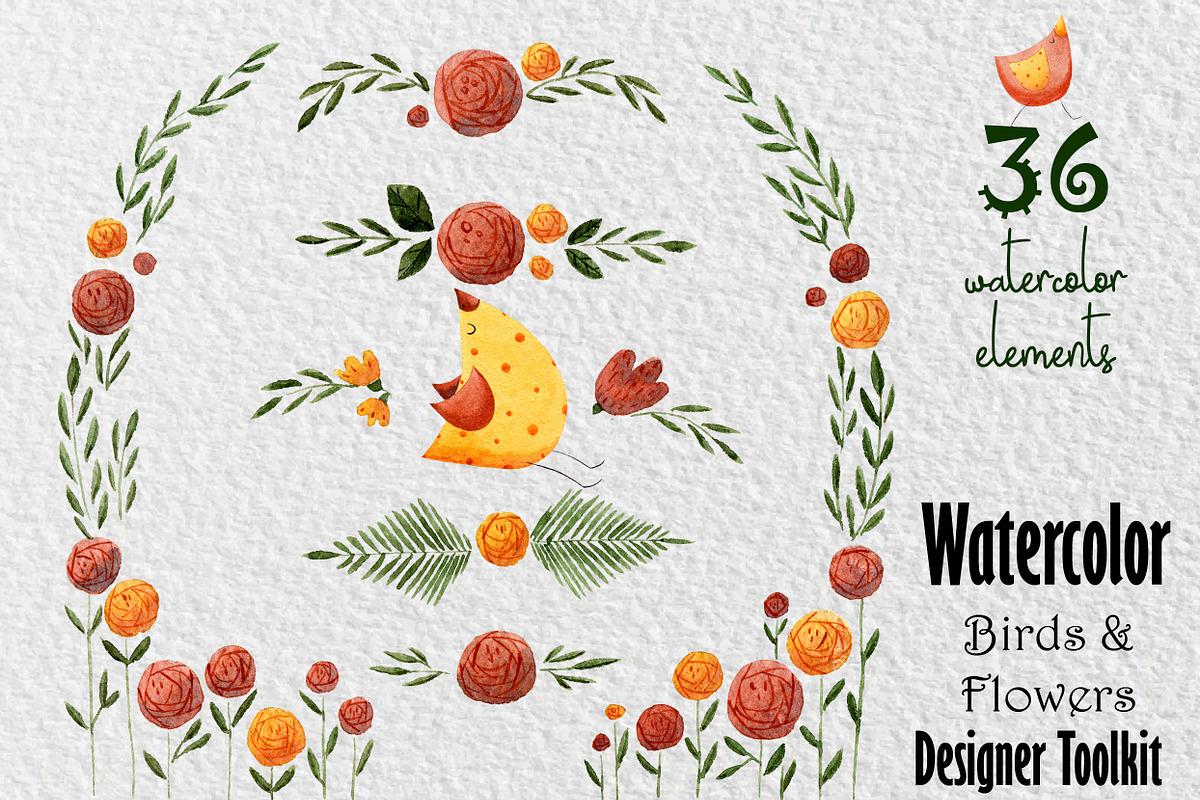 Birds&Flowers designer toolkit, an Illustration by Xenia_Art (Photo 1 of 8)