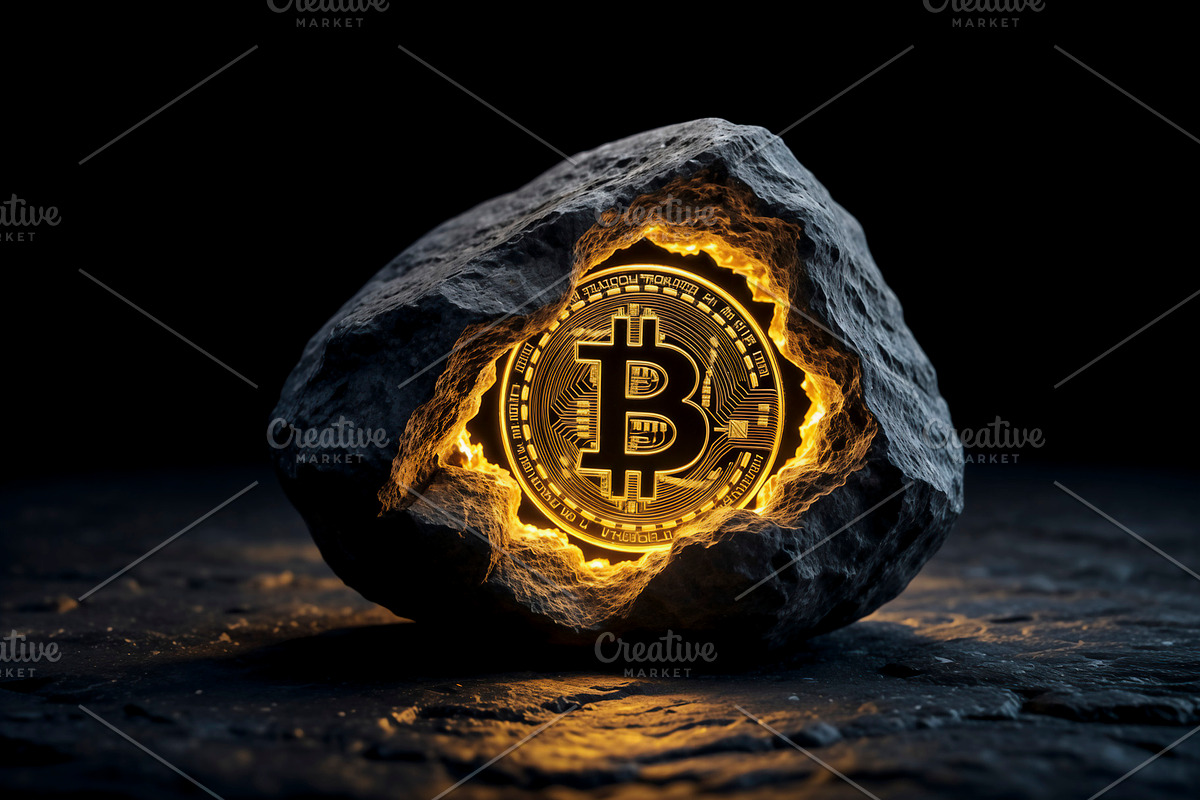 Glowing Bitcoin coin emerging, a 3D by rarrarorro