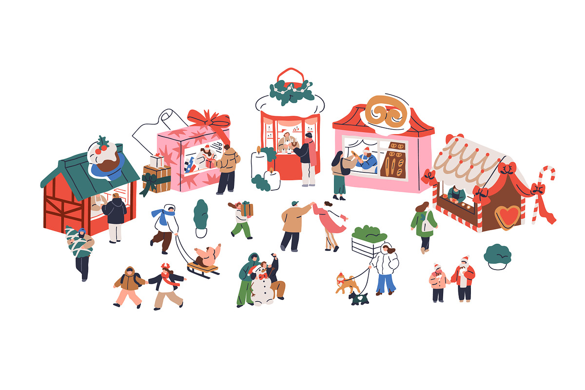Christmas market, fair & tiny people, a Seasonal Illustration by Good Studio (Photo 1 of 3)