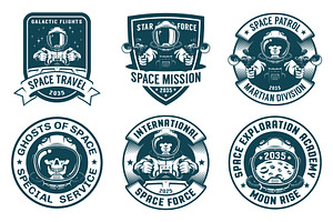 Spaceman Retro Badge Set