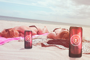 Cans on Beach Mockup
