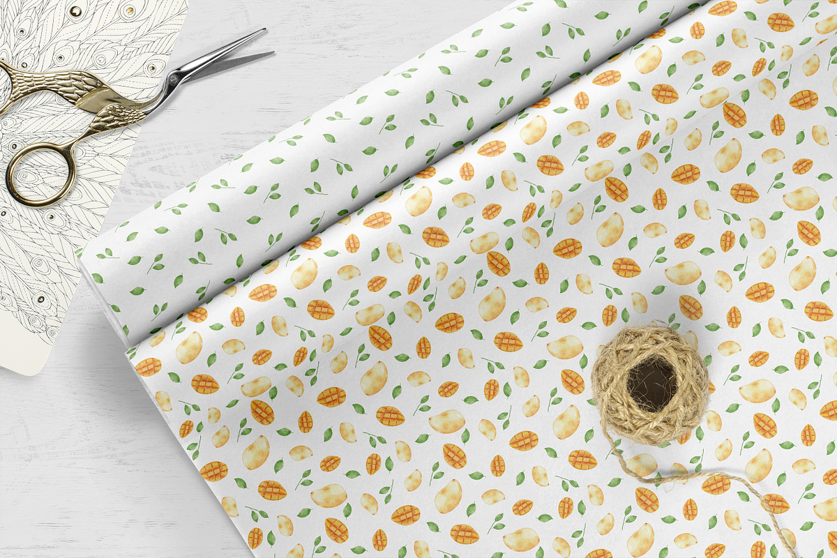 Watercolor Mango Seamless Pattern, a Pattern Graphic by Oksana Dovhopol Art (Photo 9 of 11)