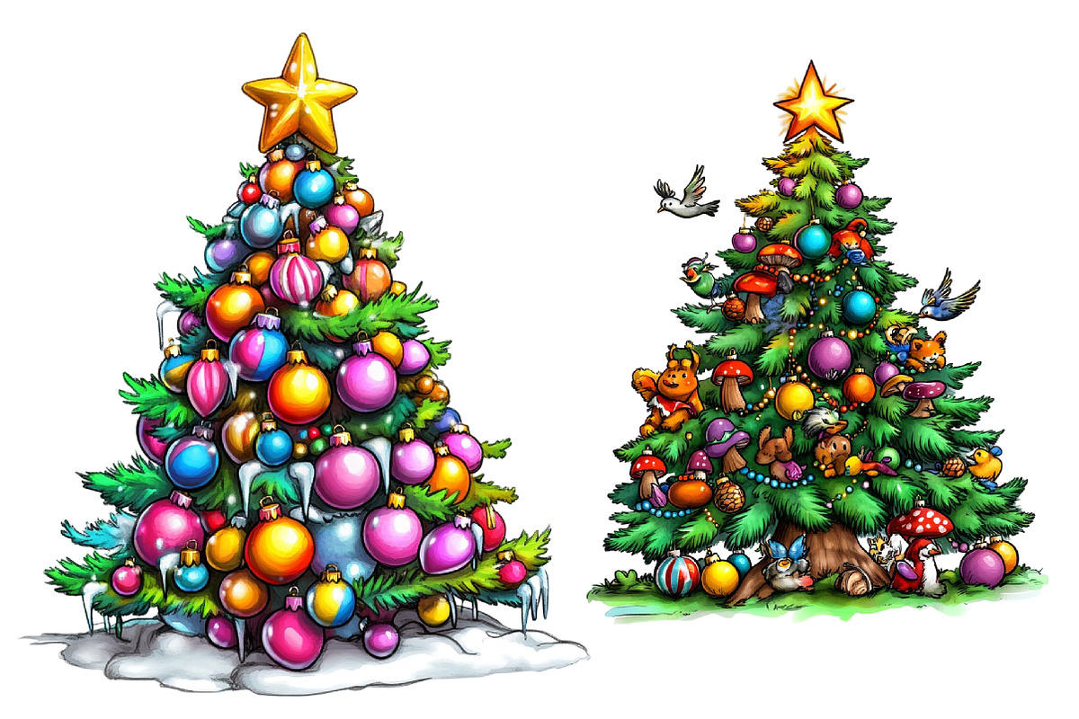 Quirky Christmas Tree Clipart, a Seasonal Illustration by CitraGraphics (Photo 3 of 4)