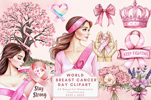 World Breast Cancer Day Clipart, an Illustration by NadiaTheronArt
