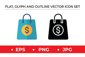 Shopping Bag Icons Set, an Outline Icon by Artonix