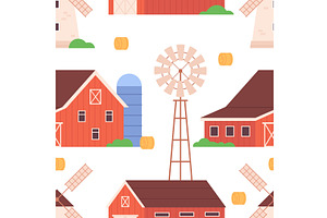 Countryside farm buildings seamless, an Object Illustration by LadadikArt