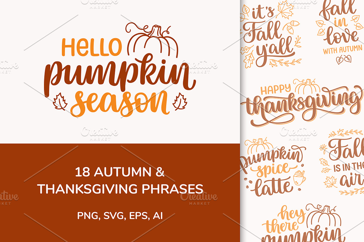Autumn and Thanksgiving Phrases Set, a Seasonal Illustration by InkySplash (Photo 1 of 7)