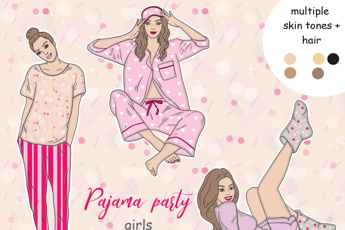 Pajama Party Girls Clipart, a Person Illustration by GlamArtZhanna (Photo 1 of 4)