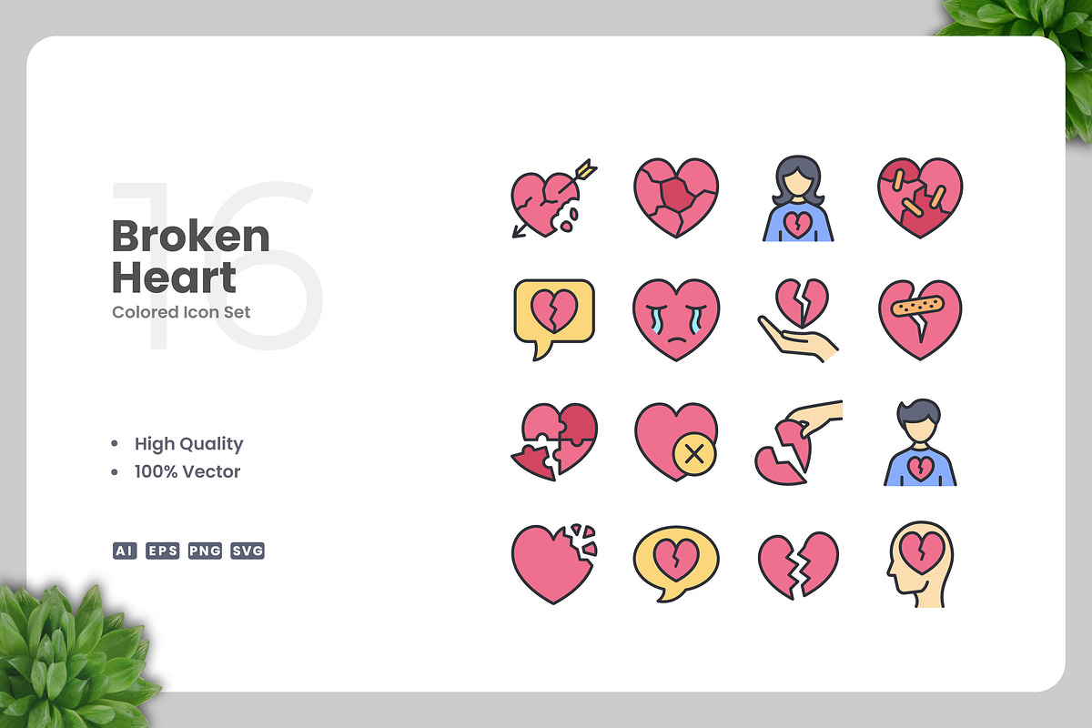 Broken Heart Colored Icons, an Icon by Upnowgraphic