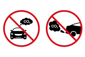 Prohibited Car Exhaust CO2 Ban Icons, a Transportation Illustration by Vector Creator