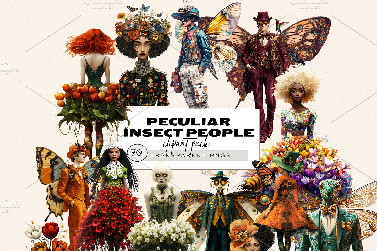 PECULIAR INSECT PEOPLE CLIPART PACK, a Person Illustration by Daring Digies (Photo 1 of 10)