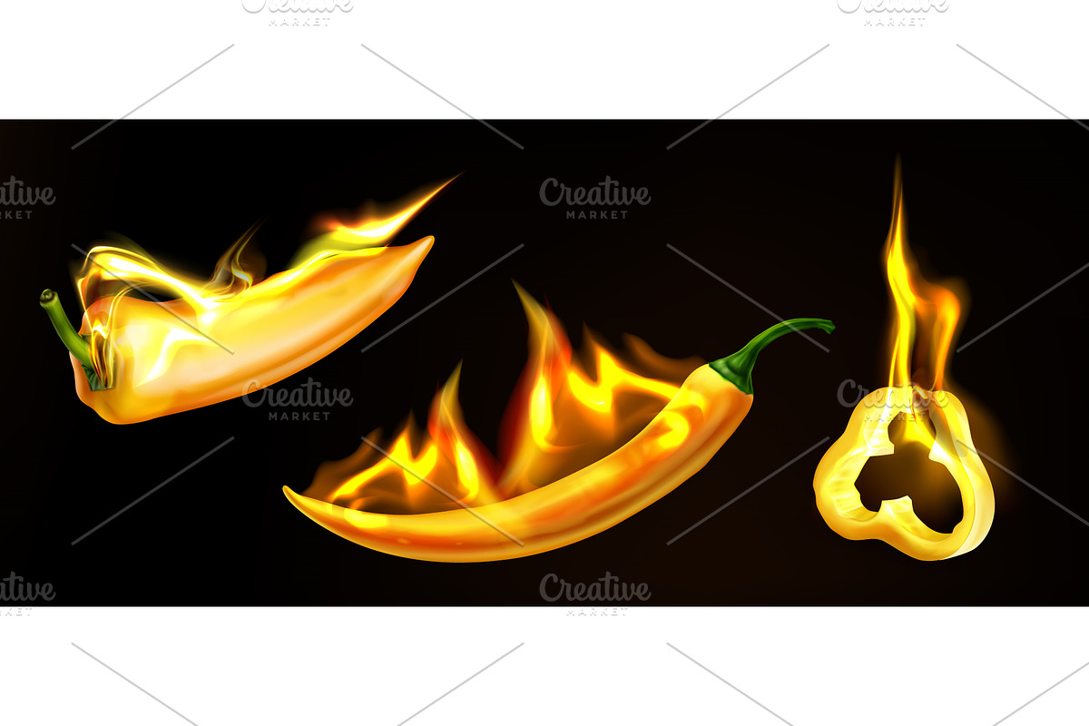 Realistic burning pepper with fire, a Food Illustration by art PVP - market