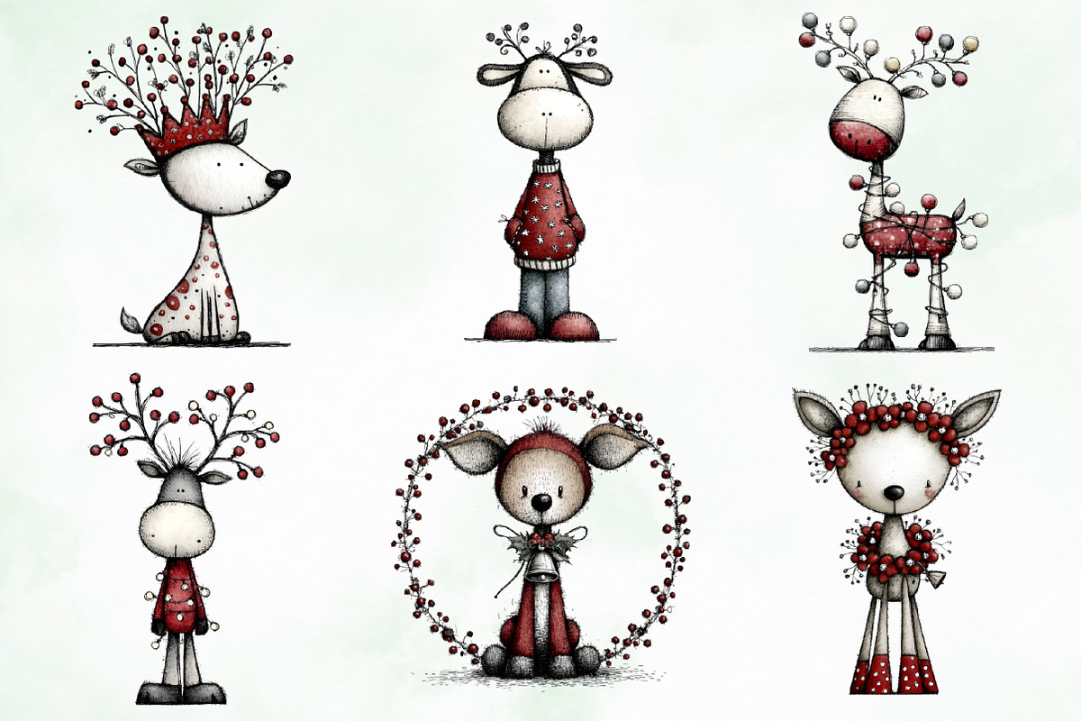 Whimsical Quirky Deer Clipart Bundle, an Illustration by Creative Art (Photo 3 of 12)