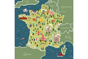 Stylized map of France., an Illustration by Booblgum