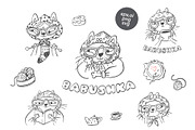 Babushka Cats – Funny Line Art, an Illustration by Anastasiya Klempach (Thumbnail 1 of 4)