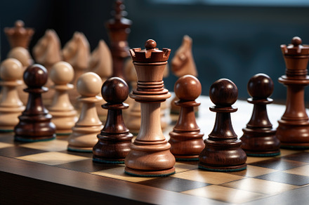 Wooden chess pieces on a chessboard., a Photo by Iftikhar Alam
