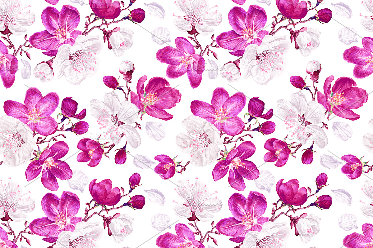 White & Pink Apple Blossom Pattern, a Pattern Graphic by MarynaPetrovska (Photo 4 of 12)