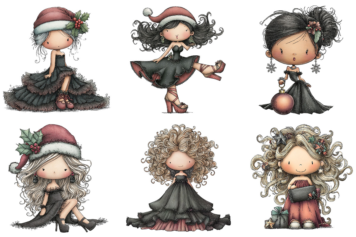 Watercolor Glam Christmas Girl, an Illustration by DreamArtGraphic (Photo 5 of 5)