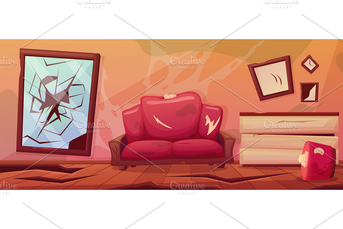 Dirty room. Damaged soft and wooden, an Object Illustration by LadadikArt