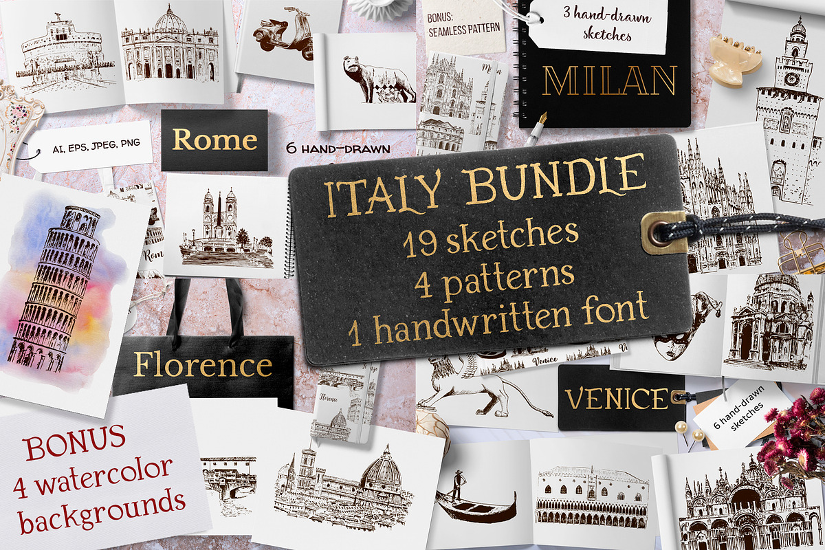 Italian sketches bundle, a Decorative Illustration by Everilda (Photo 1 of 8)