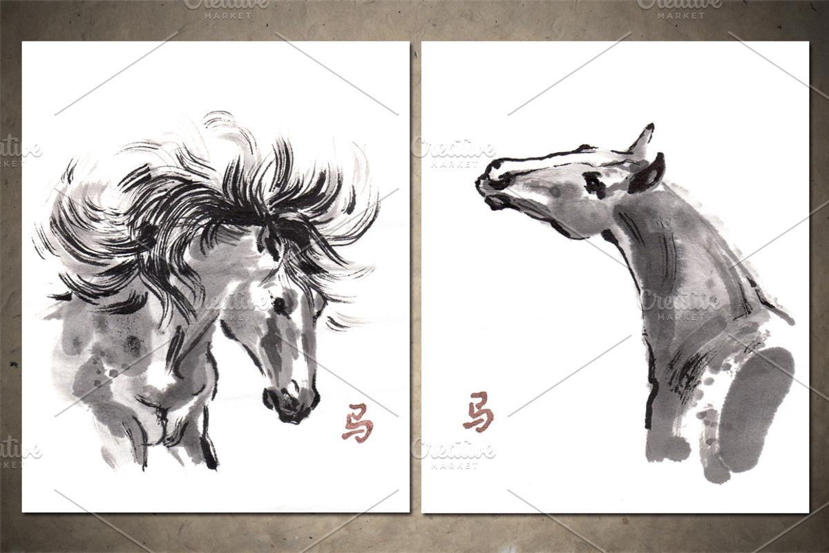 Horses Sumi-e, an Animal Illustration by StabuLaRasa illustration (Photo 6 of 21)