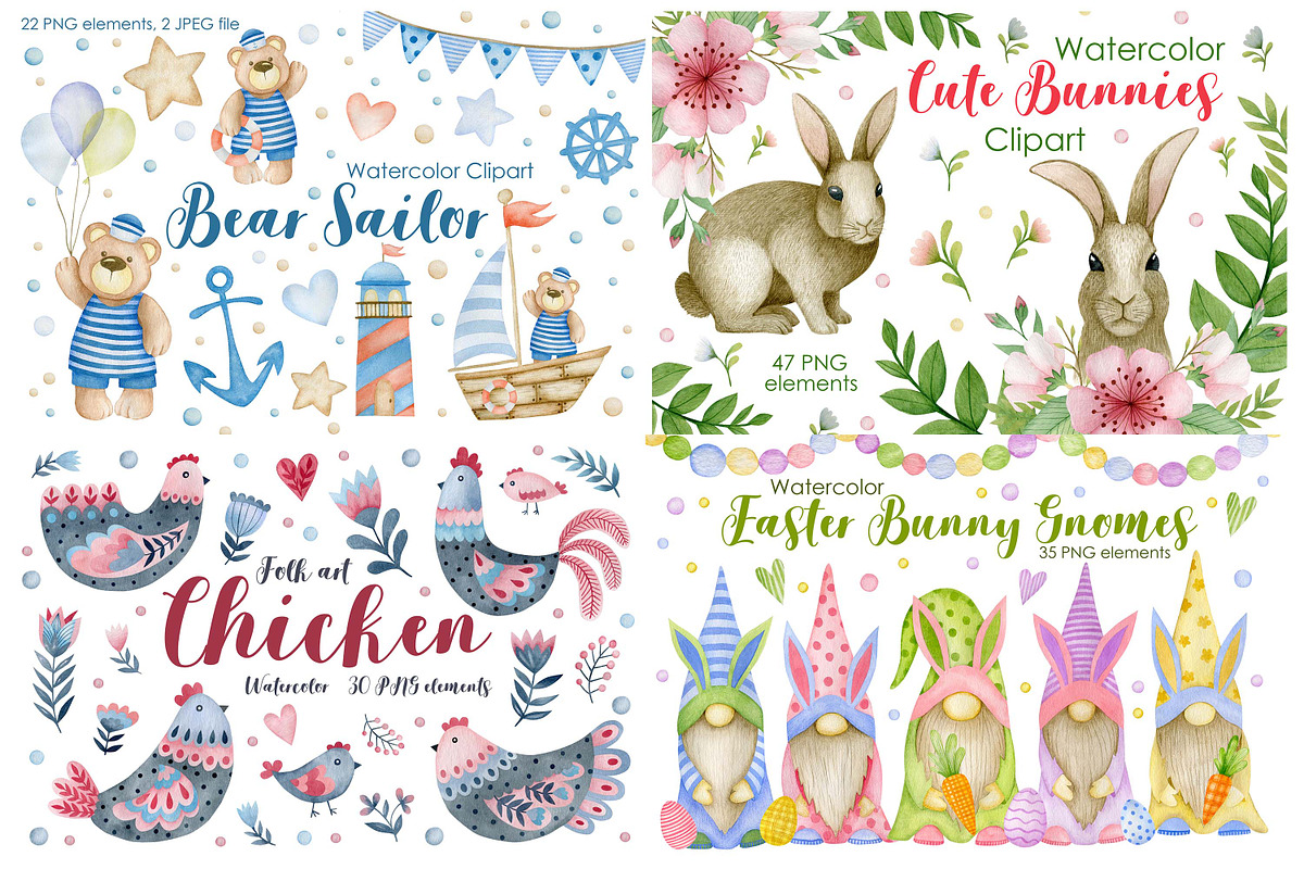 Watercolor Bundle 40 sets clipart., an Animal Illustration by Kira Konoshenko (Photo 5 of 12)