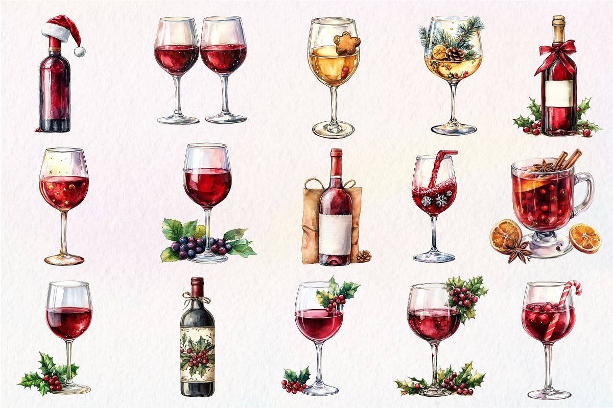 Christmas Red Wine Clipart, an Illustration by Dream Creation (Photo 2 of 3)