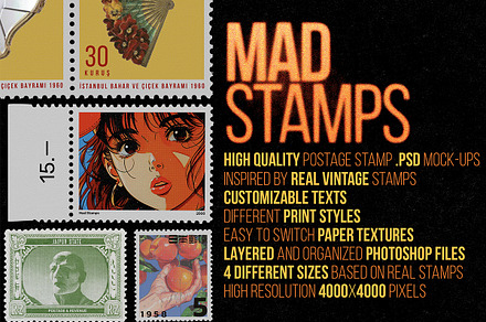 Mad Stamps - Postage Stamp Mockups, a Mockup by BabyMad