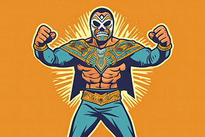 Mascot illustration of a male warrior Lucha Libre wrestling mask, a Sports & Recreation Photo by AS photostudio