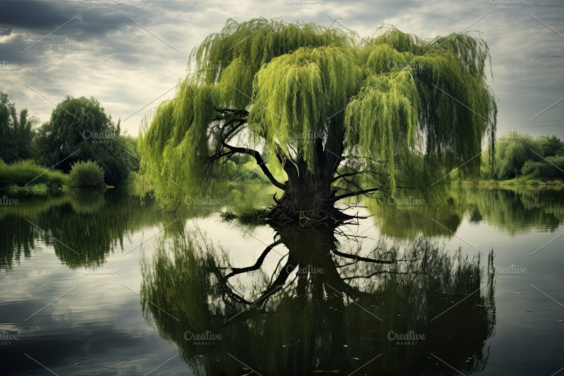 Willow tree in the lake with reflect, a Photo by Iftikhar Alam