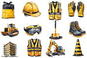 Cute Construction Watercolor Clipart, an Illustration by Designworld (Thumbnail 3 of 9)