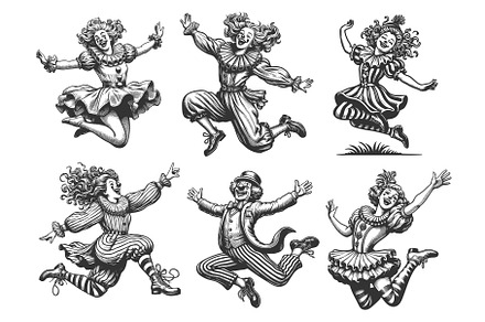 Jumping Circus Clowns set vector, a Person Illustration by AlexArt