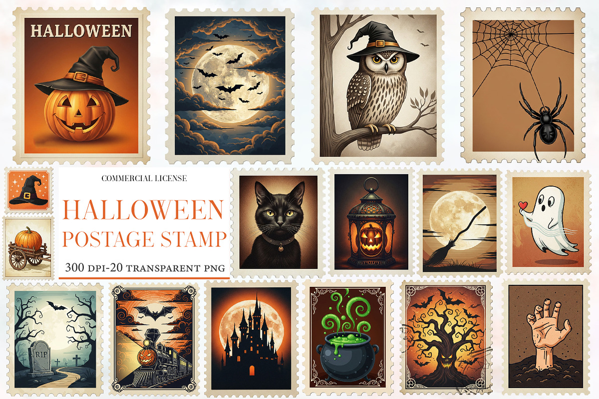 Halloween Postage Stamp Clipart, an Illustration by Designworld (Photo 1 of 5)