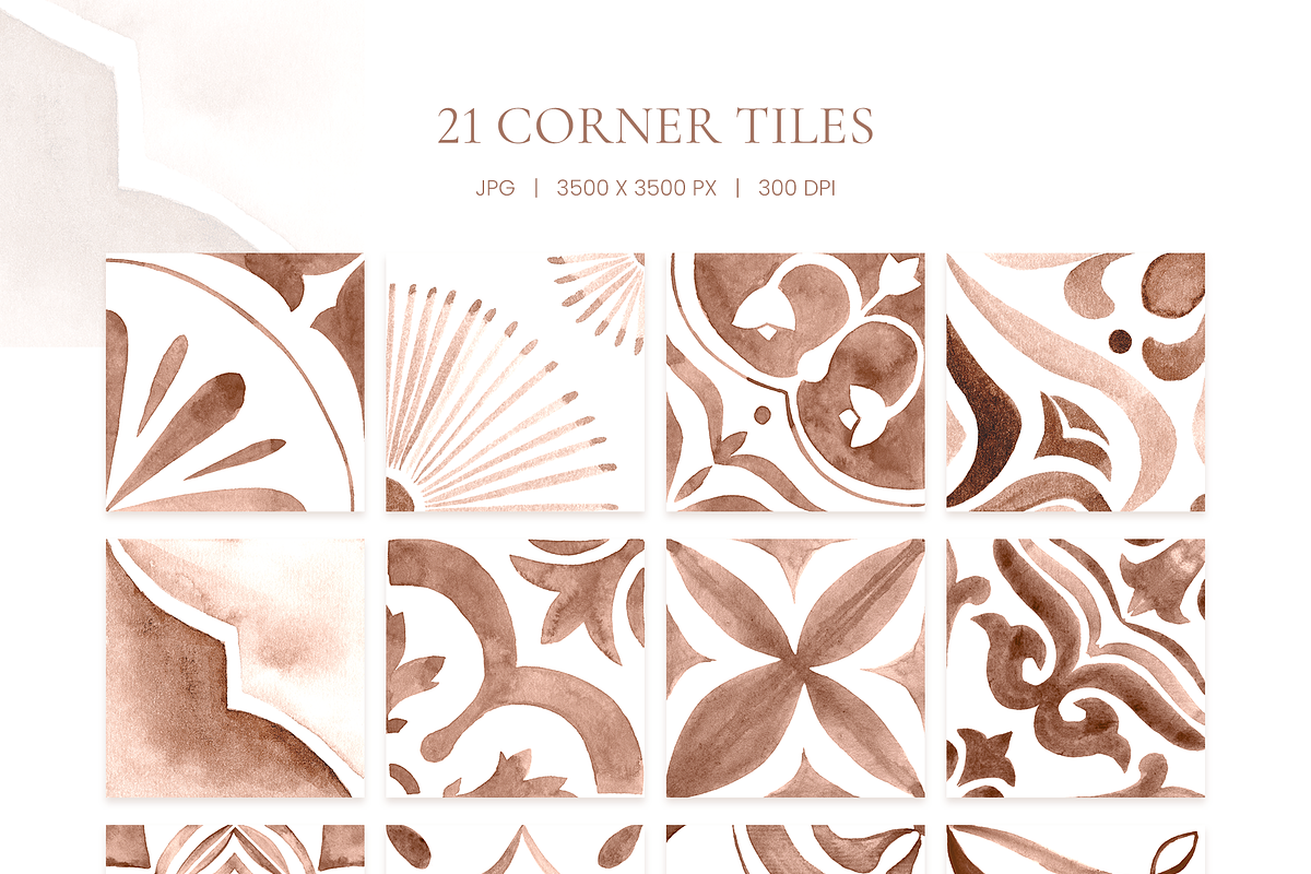 Azulejos in Mocha tones. Watercolor, a Decorative Illustration by Liliia Polos Illustration (Photo 5 of 10)