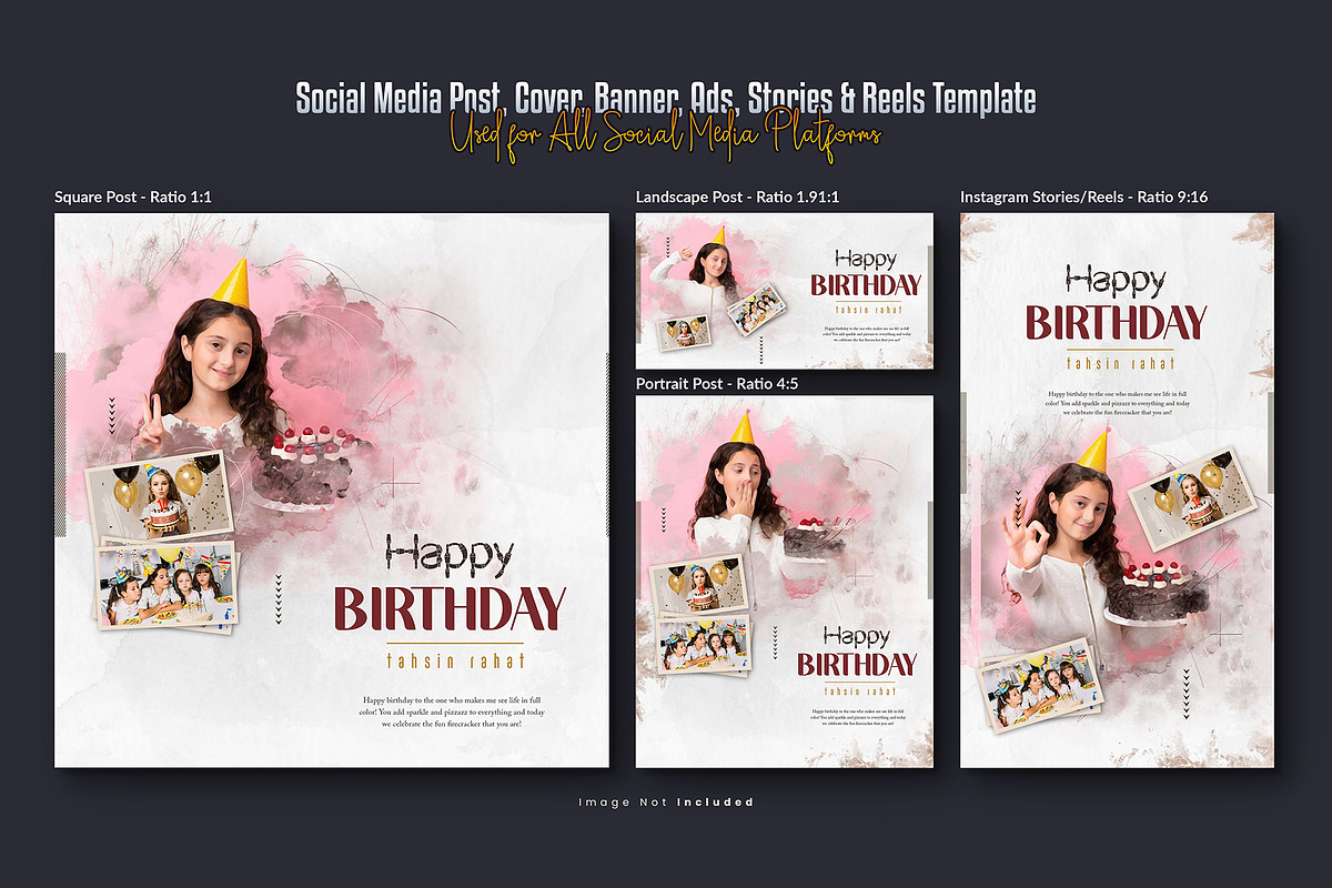 Birthday Photo effect social media, a Social Media Template by Creative_View (Photo 3 of 8)