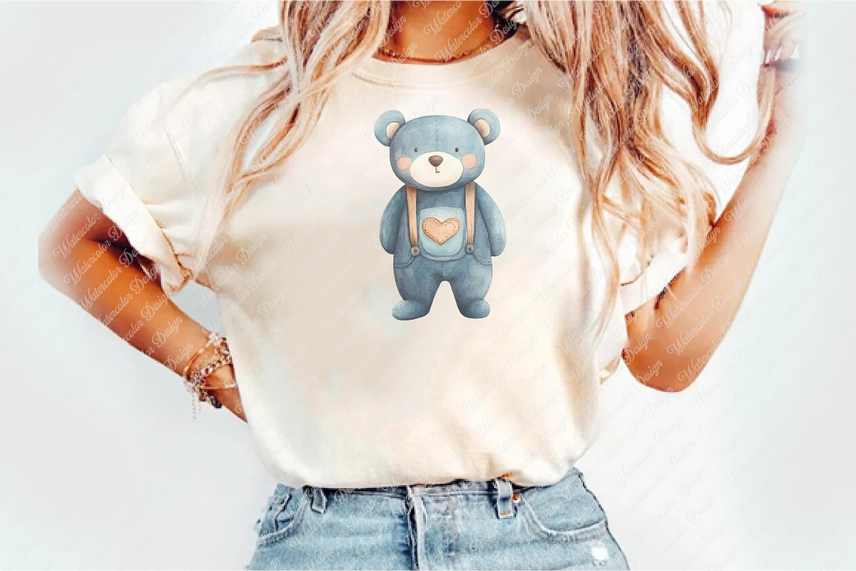 Cute Blue Teddy bear clipart, an Illustration by Watercolor design (Photo 6 of 12)