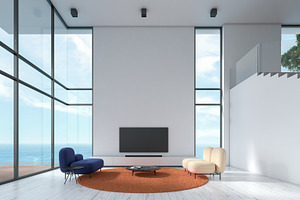 Modern interior living room stock photo containing 3d and apartment
