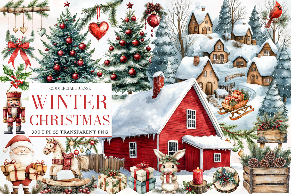 Christmas Winter Watercolor Clipart, an Illustration by Designworld (Photo 1 of 6)