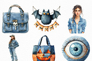Vintage Denim Halloween Clipart, an Illustration by Craft Nest (Thumbnail 2 of 6)