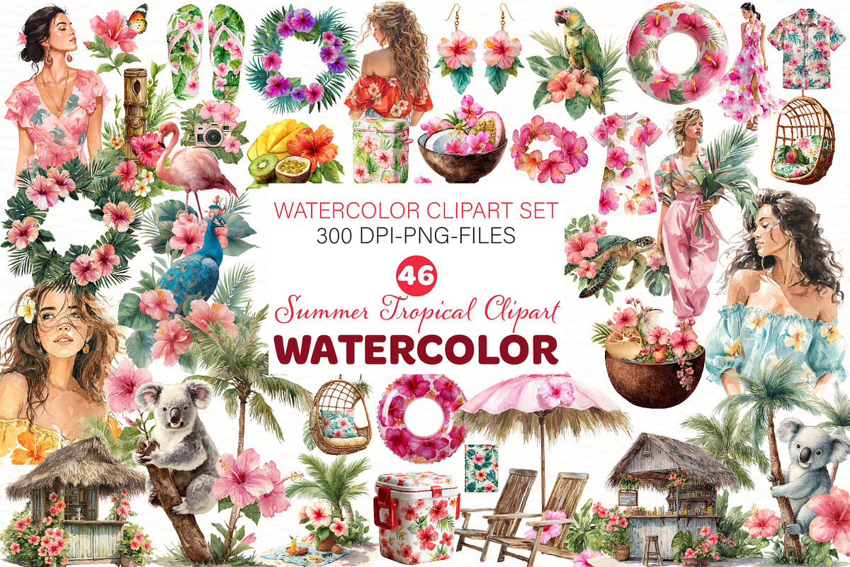 Watercolor Summer Tropical Clipart, an Illustration by Designworld (Photo 1 of 5)