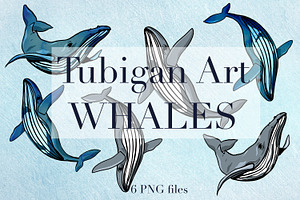 6 Watercolor Whales