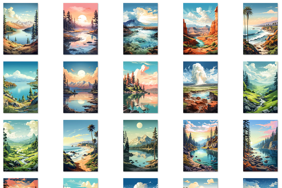 Landscape posters in retro style, an Object Illustration by Bubert Art (Photo 2 of 9)