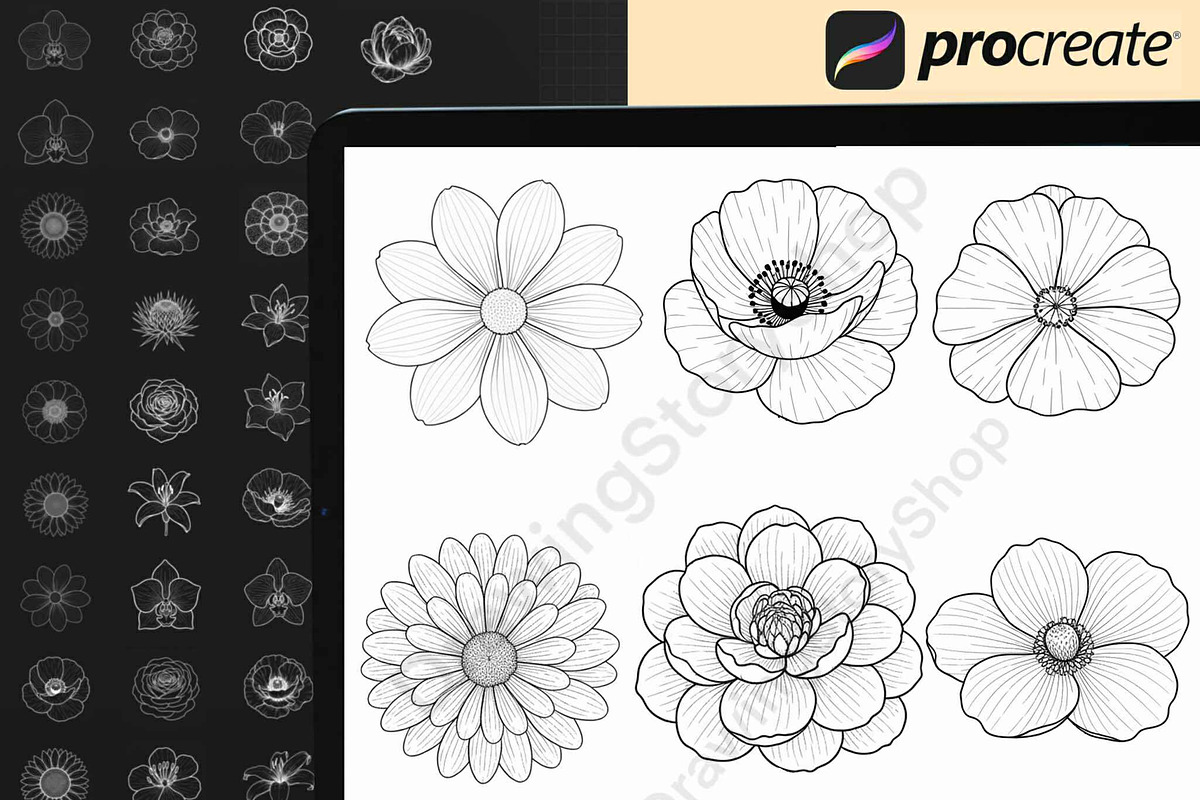 Floral & Botanical Procreate Stamps, a Brush Add-On by DrawingStoryShop (Photo 3 of 8)