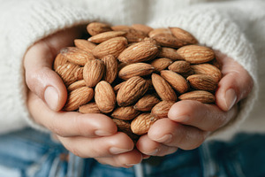 Hands with a pile of almonds, a Photo by Beautiful things